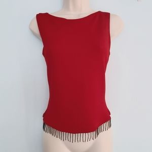 My Michelle Sleeveless Red Top with Beaded Fringe